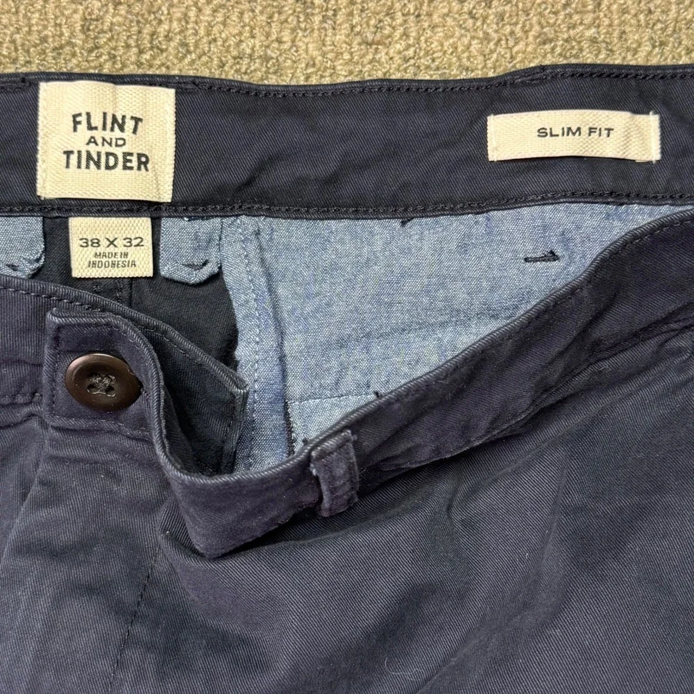 Flint and Tinder Navy Blue Slim Fit Stretch Chino Pants Men‎ Size 38x32